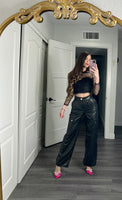 Faux Leather High Rise Cargo Pants